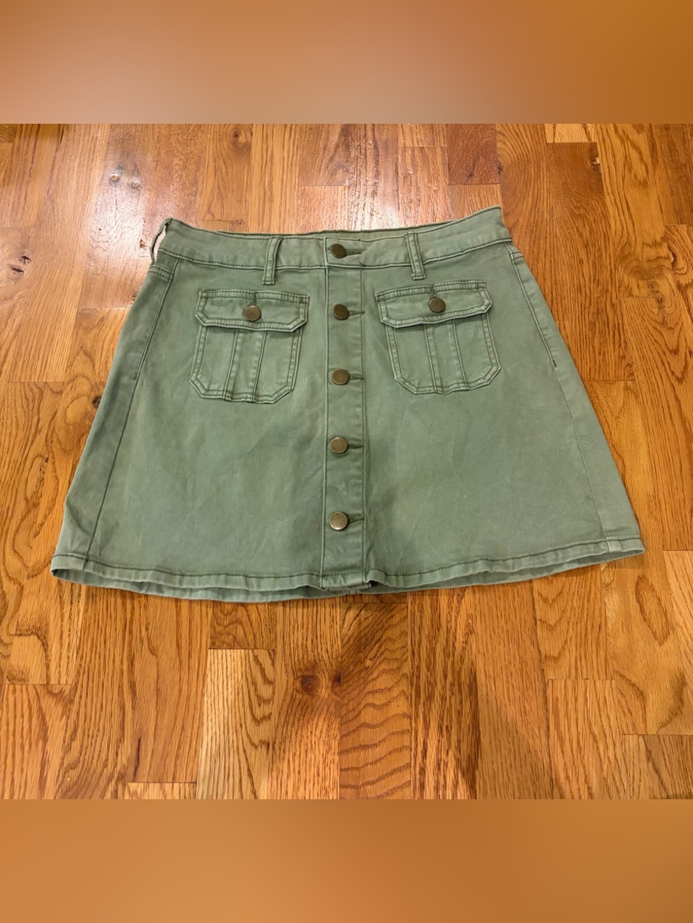Altar'd State Olive Front-Button Mini Skirt Size Small